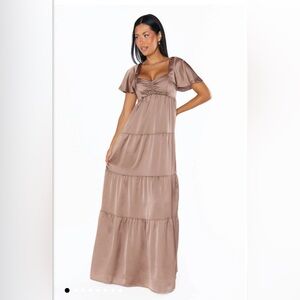 Show Me Your Mumu Nicole Maxi Dress Dune Luxe Satin- Medium (with alterations)